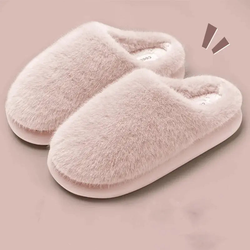 CozyNest Faux Fur Warm Cotton Slippers Women Platform Closed Toe Non Slip EVA Outsole Indoor Winter Comfort
