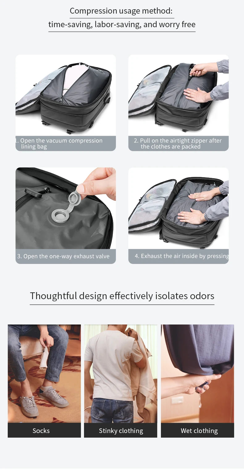 Men's travel vacuum-compression backpack, fits 17-inch laptop, black Simples Market bag
