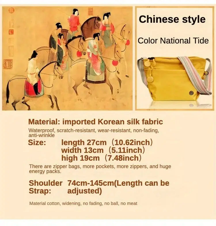 Simples Market crossbody bag, yellow ultra-light nylon with adjustable wide striped strap and zipper closure