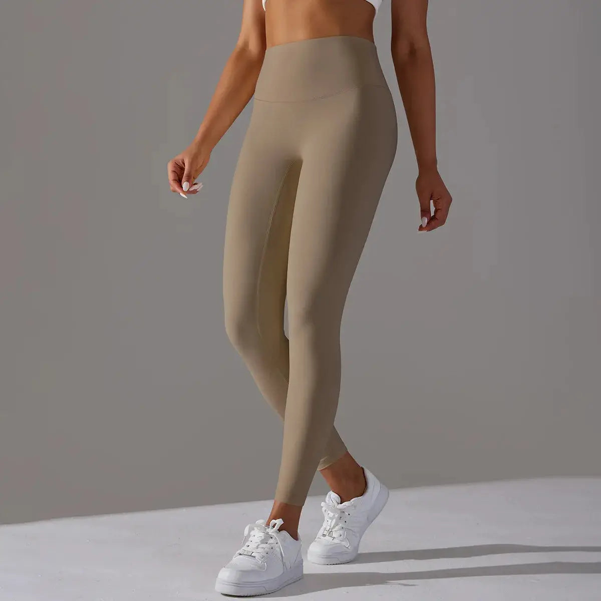 High waist Naked Feeling leggings for women in beige by Simples Market, gym tights.