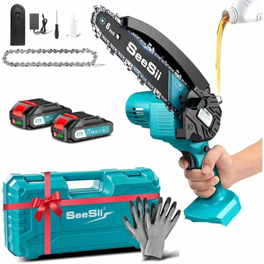 SEESII 6 Inch Cordless Mini Chainsaw 15.2 Cm Electric Saw Rechargeable Garden Pruning Tool for Makita 18V Battery
