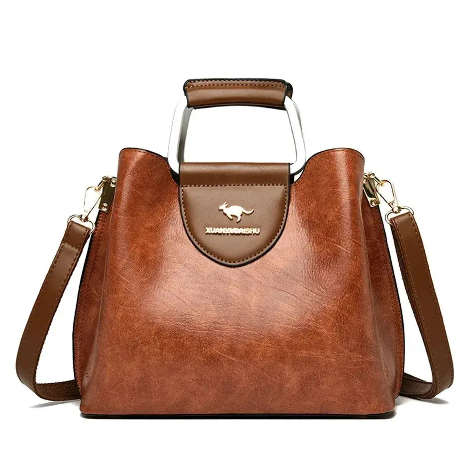 NobleGrace Soft Leather Luxury Handbag Women Triple Layer Tote Large Capacity Shoulder And Crossbody Bag