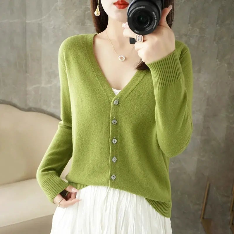 Zhi D035 V Neck Loose Knit Cardigan For Women Warmth And Daily Comfort For Autumn And Winter