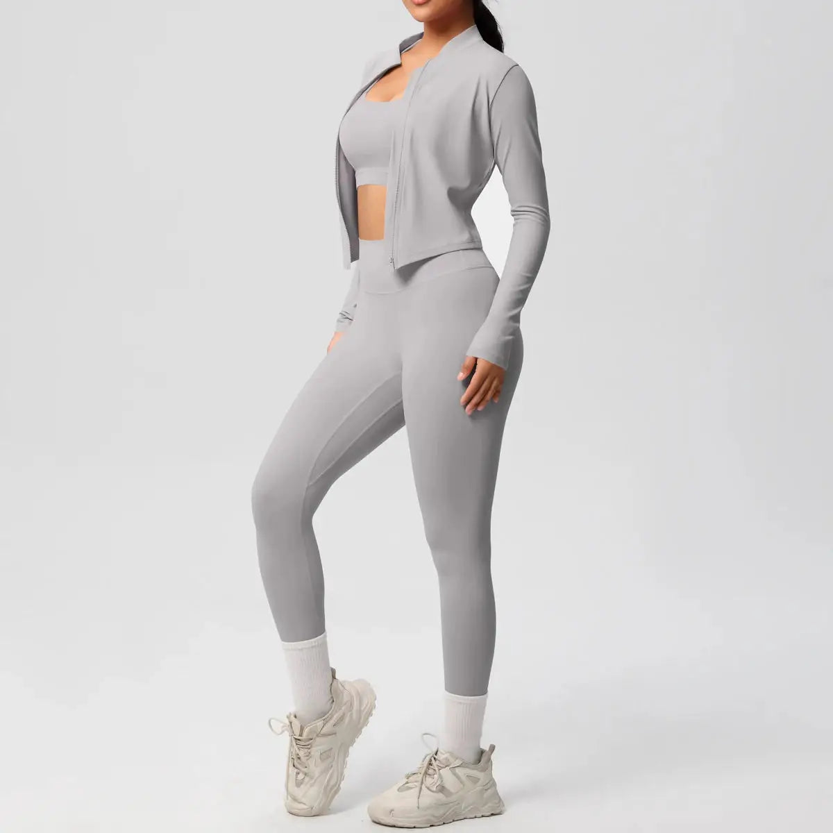 3 Piece Yoga Set for Women Sports Bra Zipper Jacket Leggings Gym Wear