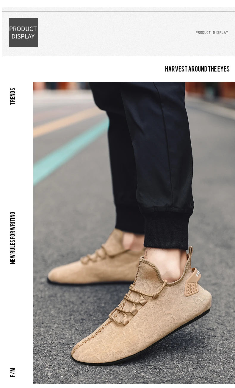 YRZL men's mesh loafers driving moccasins in beige, breathable casual walking shoes by Simples Market