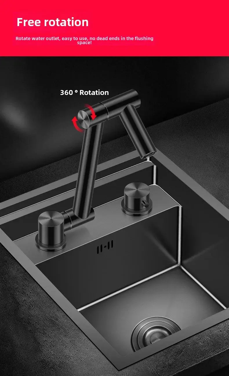 Bar sink faucet in black 304 stainless steel with 360-degree rotation