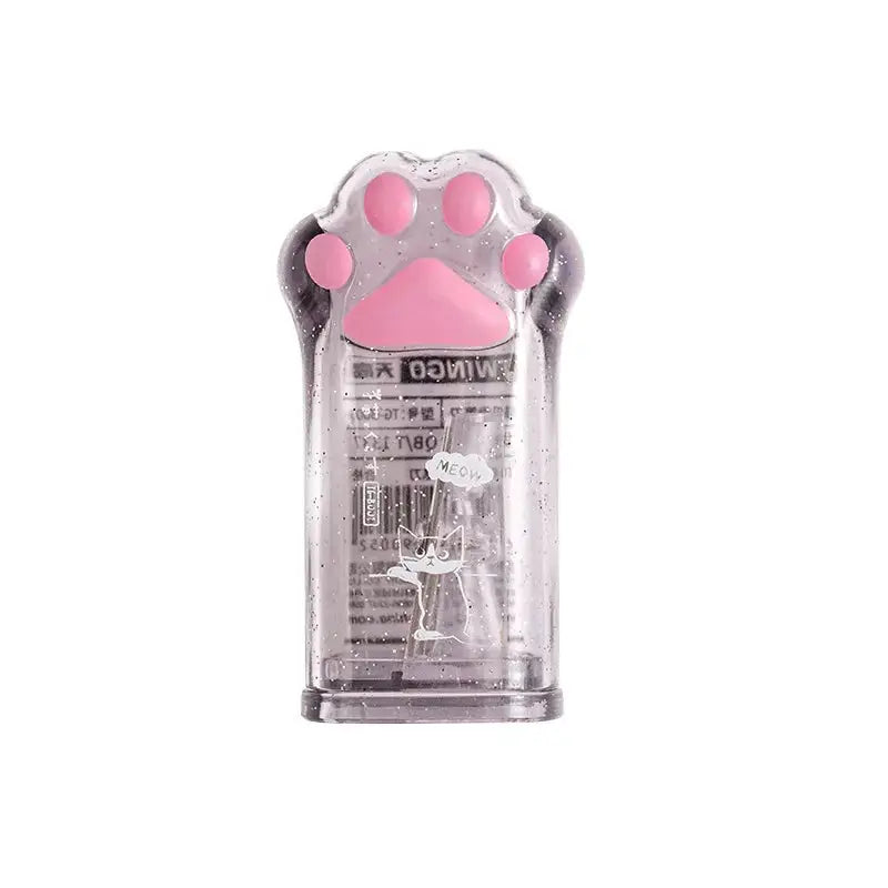 Kawaii cat-paw pencil sharpener by Simples Market, transparent case with pink paw pads