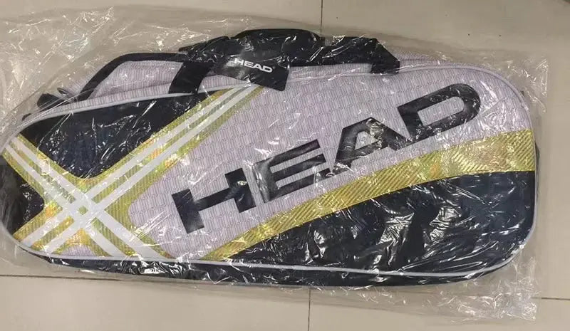 HEAD tennis racket backpack, large-capacity bag for 3–6 racquets with shoe compartment, white with black/yellow accents.