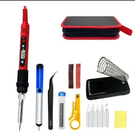 80W Soldering Iron Kit With Adjustable Temperature LCD Display Ceramic Heater Solder Tips Tweezers And Solder Wire