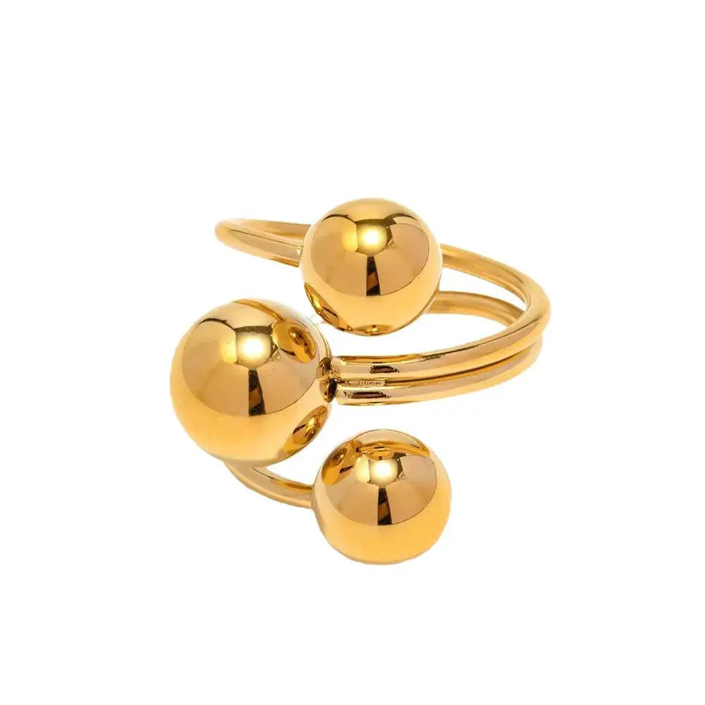 Ring set gold-tone adjustable ring with three ball accents in punk metal style