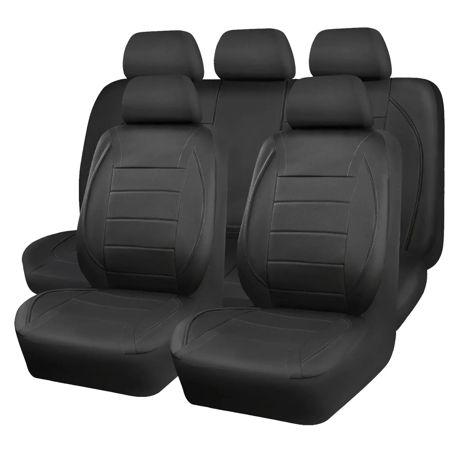 Simples Market universal leather car seat covers, black, breathable, fits 5-seat cars