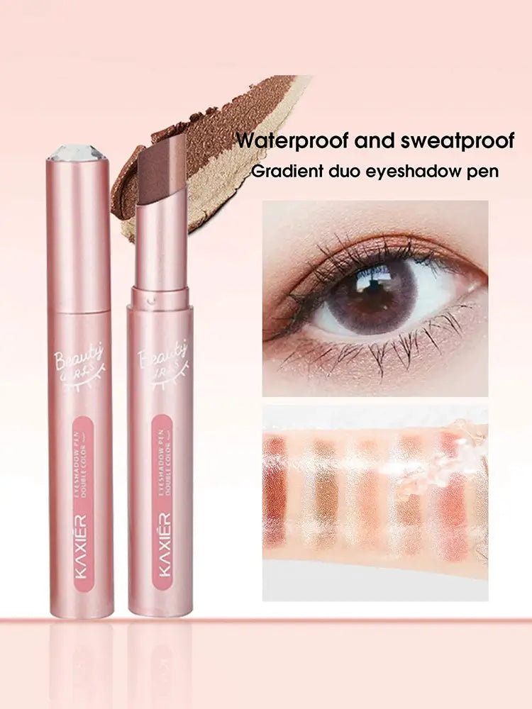 Gradient Two Color Eyeshadow Pen Dual Ended Waterproof Sweat Proof Pearlescent Finishes Long Lasting Wear