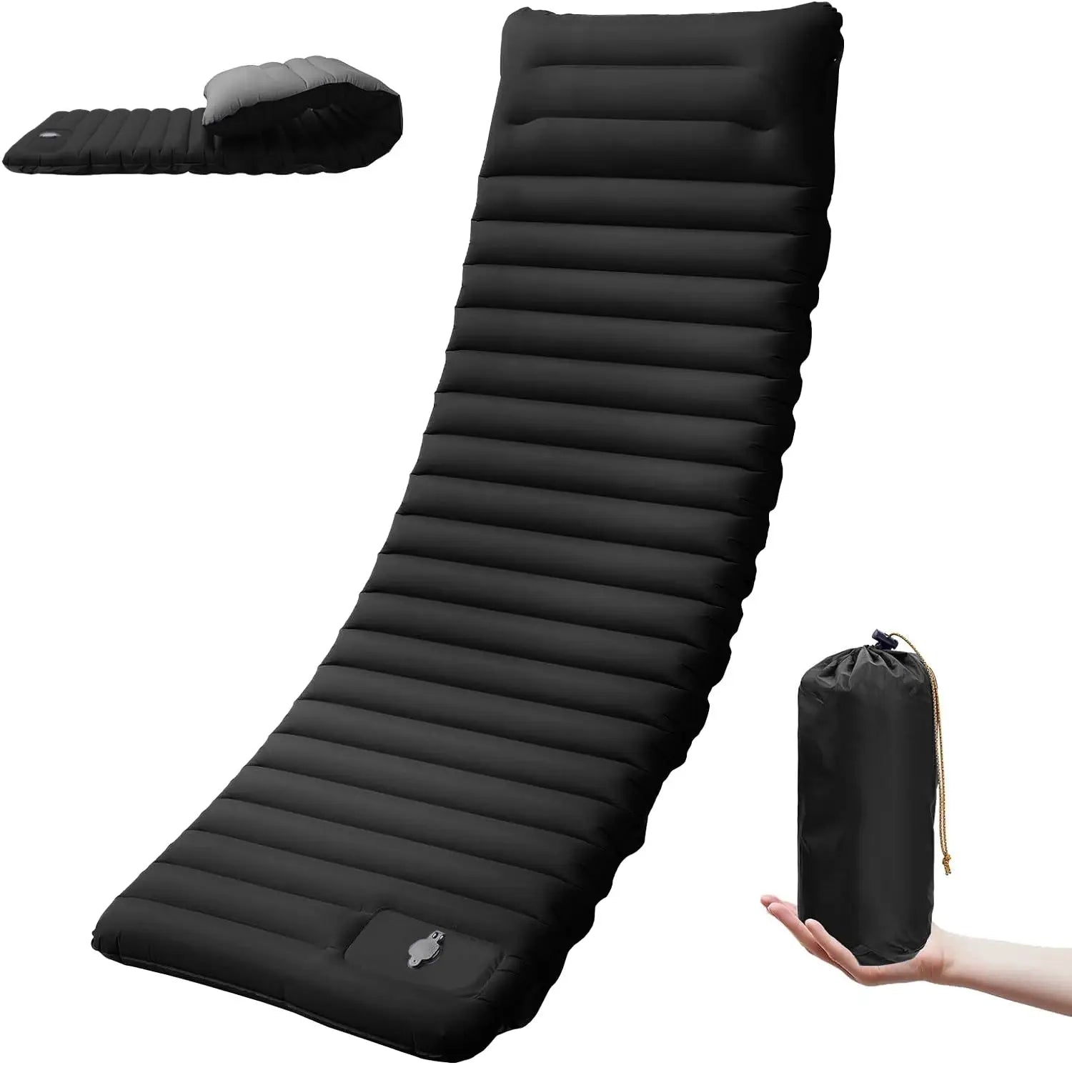 Extra Thick 4-Inch Camping Sleeping Pad by Simples Market, black self-inflating mat with carry bag