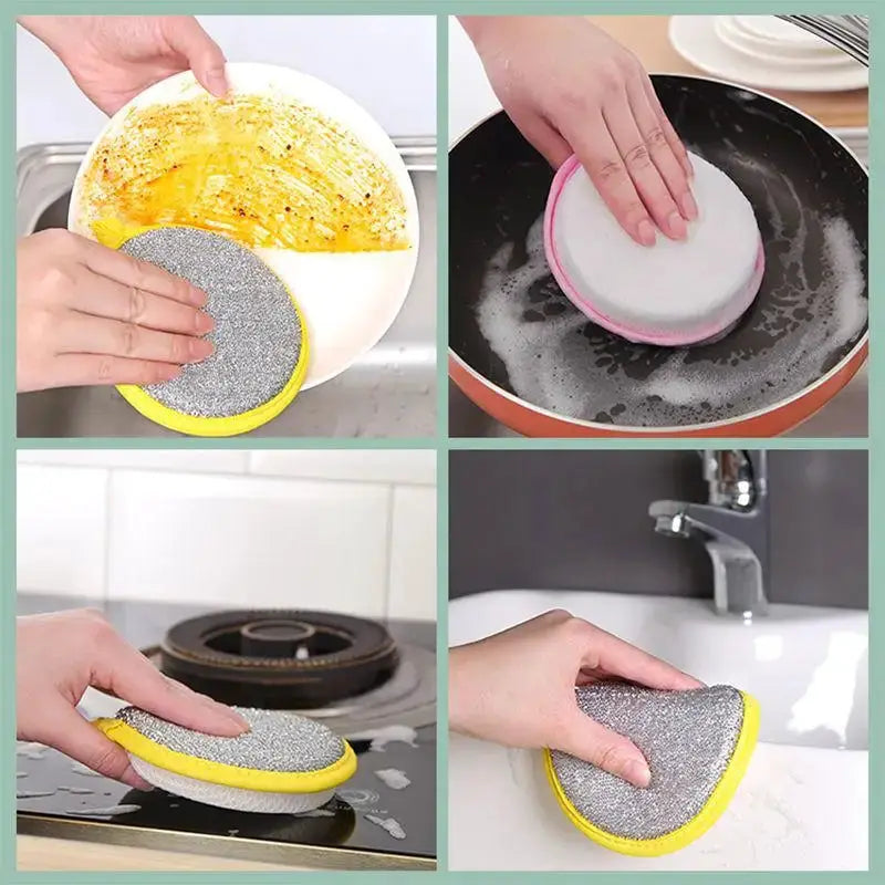 TrueClean Double Sided Dish Sponge With Soft Sponge On One Side And Nylon Scrubber On The Other