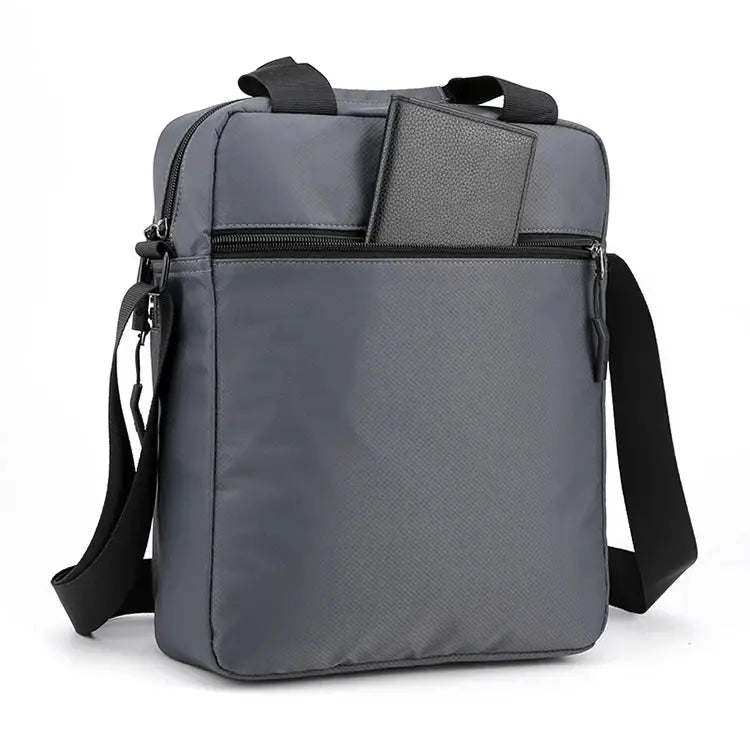 Simples Market men's crossbody bag, grey nylon with adjustable strap and front zip pocket