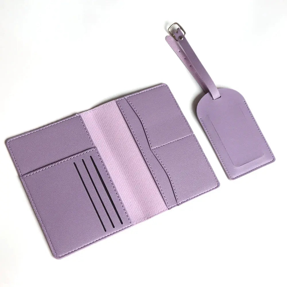 Passport cover set, lavender color, with luggage tag and card slots (2-piece)