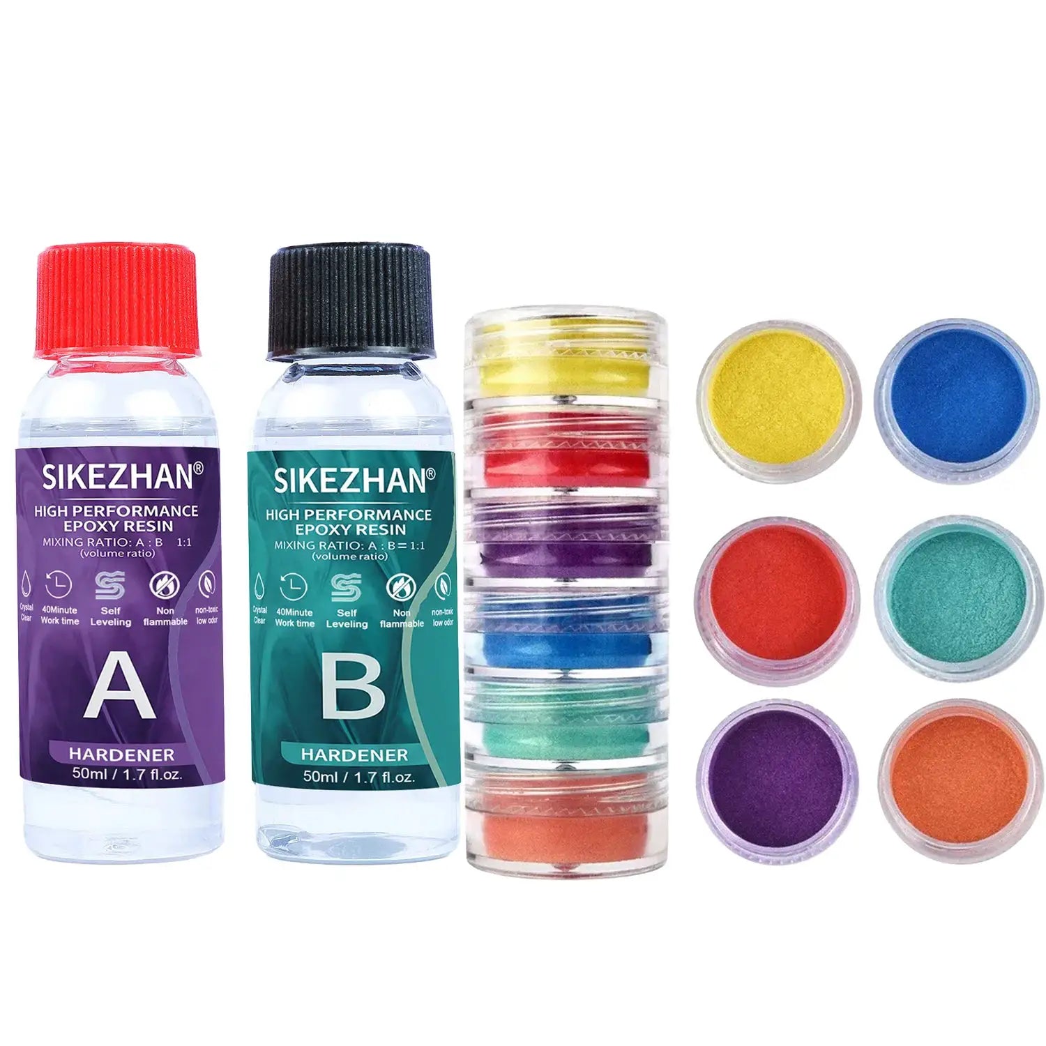 Crystal Clear Epoxy Resin Kit With Six Color Mica Powder And AB Glue For DIY Jewelry Making Nail Art Soap Casting Crafts