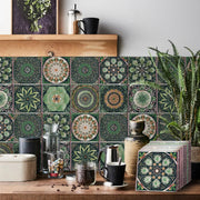 24pcs tile self-adhesive wall stickers set; waterproof multicolored mandala tile patterns for kitchen backsplash
