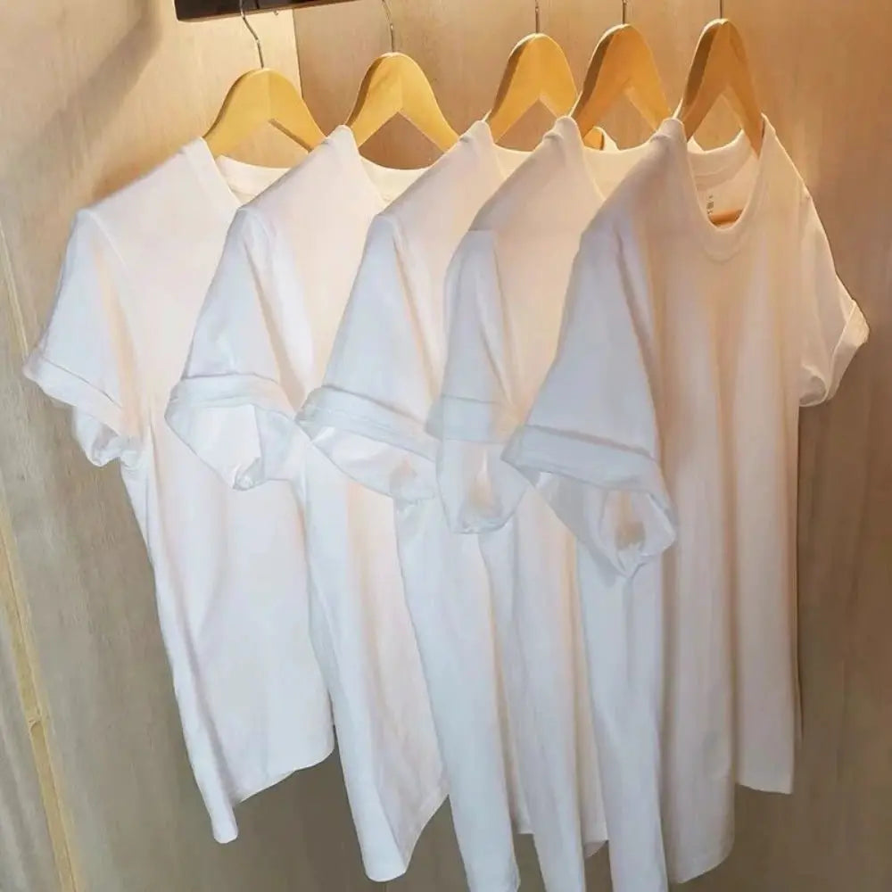 2 Pack 100 Percent Cotton Solid T Shirts Unisex Short Sleeve White Tees Casual Breathable Loose Fit Round Neck