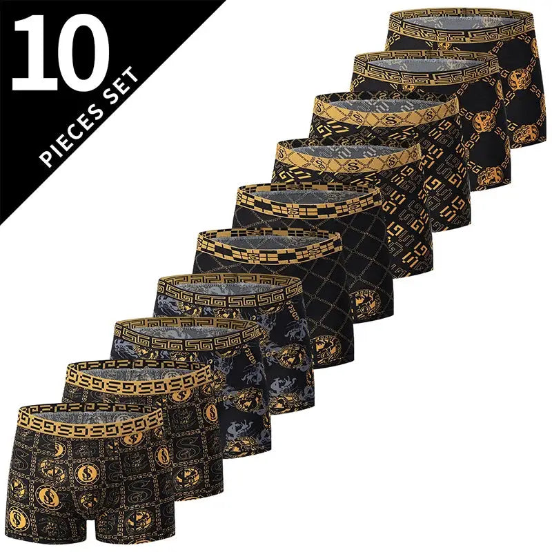 Simples Market men's boxer shorts, 10-piece set, black with gold printed patterns