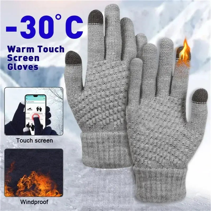 Unisex Warm Winter Touchscreen Gloves Full Finger Knit Mittens For Outdoor Cycling And Driving