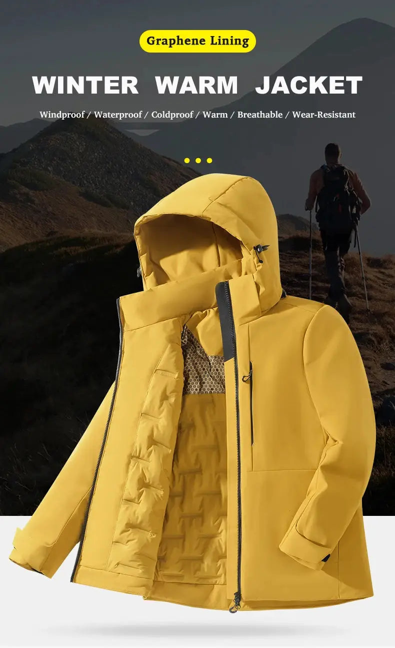 JNLN Unisex Waterproof Fleece Jacket in yellow with hood and inner quilted lining - windproof, thermal raincoat