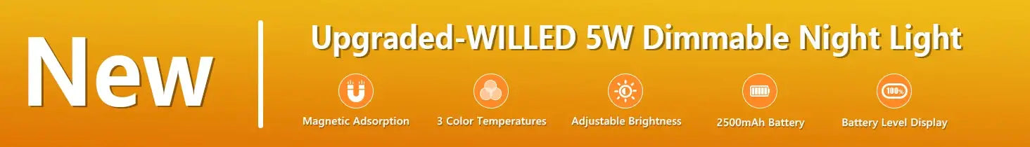 WILLED 5W Dimmable Night Light by Simples Market; 3 color temperatures, 2500mAh rechargeable
