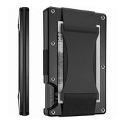 Black mini slim forged carbon fiber wallet with elastic strap card holder for men