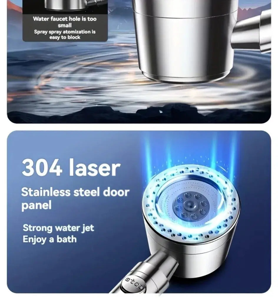 Simples Market 5-mode portable high-pressure stainless steel shower head with blue LED ring