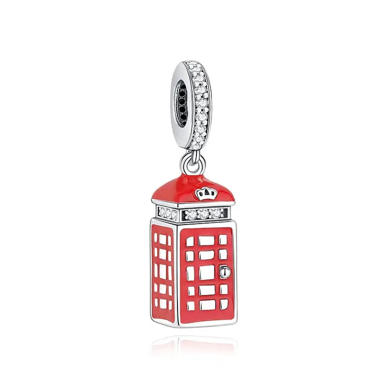 925 Sterling Silver Travel Theme Charms Beads London Bus Paris Suitcase Sam Panda Bracelets Necklaces Women DIY Jewelry