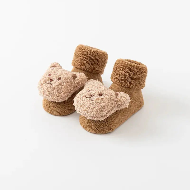 Cartoon Bear Baby Socks For Boys And Girls Winter Warm Cotton Anti Slip Thick Solid Newborn And Toddler Socks