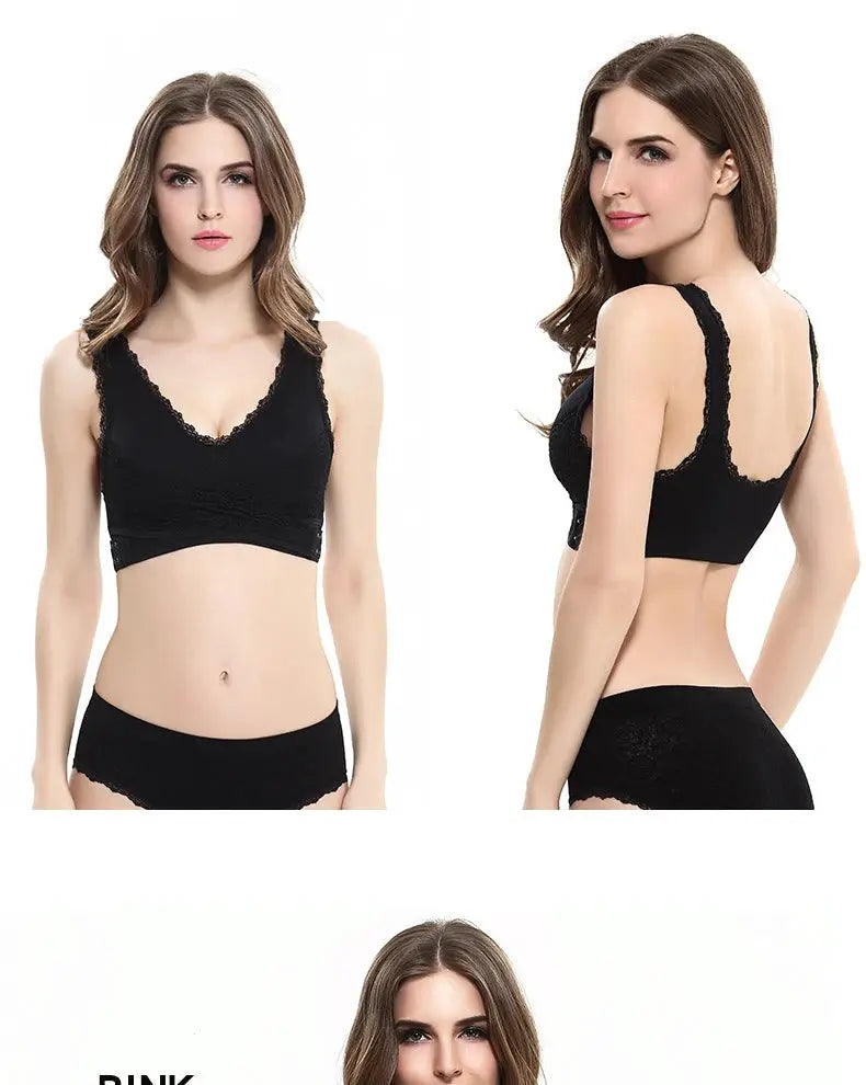 Simples Market black lace seamless sports bra bralette for yoga, S-4XL.