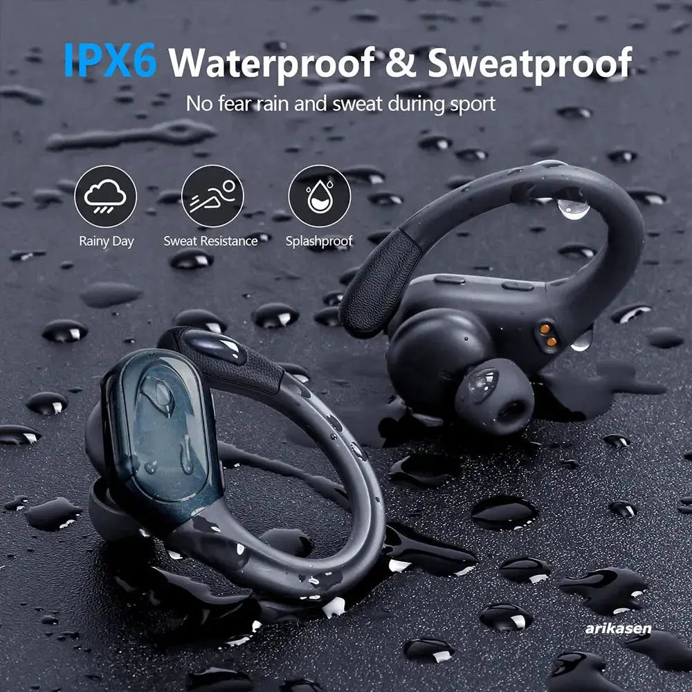 Pair of wireless sport earbuds Simples Market IPX6 waterproof with USB-C, LED display