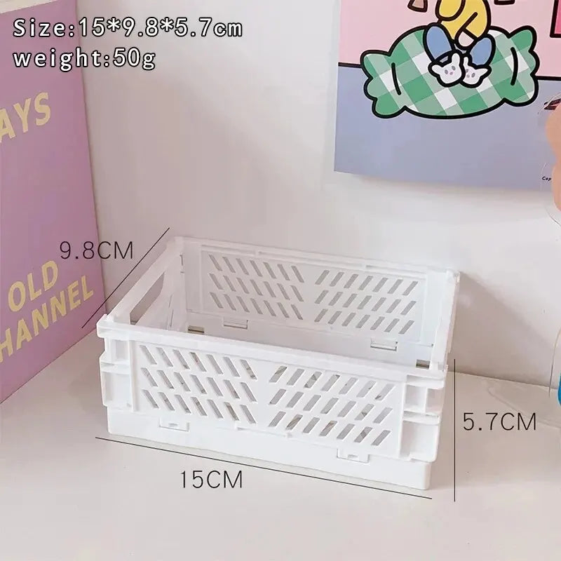 Simples Market plastic foldable desk storage basket, white perforated organizer 15cm x 9.8cm x 5.7cm