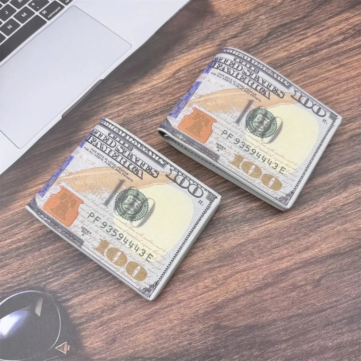 Mens Wallet With 100 US Dollar Pattern PU Leather Card Holder Coin Pocket Zipper Purse