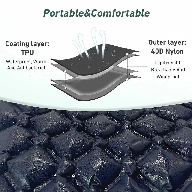WESTTUNE ultralight camping sleeping pad by Simples Market; inflatable cushion with TPU coating and 40D nylon, black