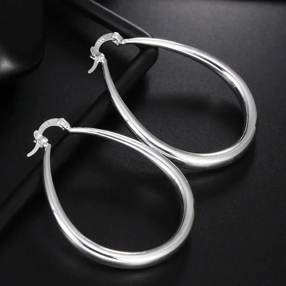 41mm Silver Circle Hoop Earrings For Women Large Smooth Fashion Party Wedding Jewelry Gift
