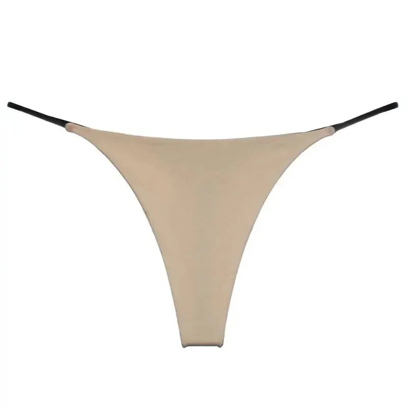 G-string thong underwear nude beige seamless fabric with black elastic sides by Simples Market