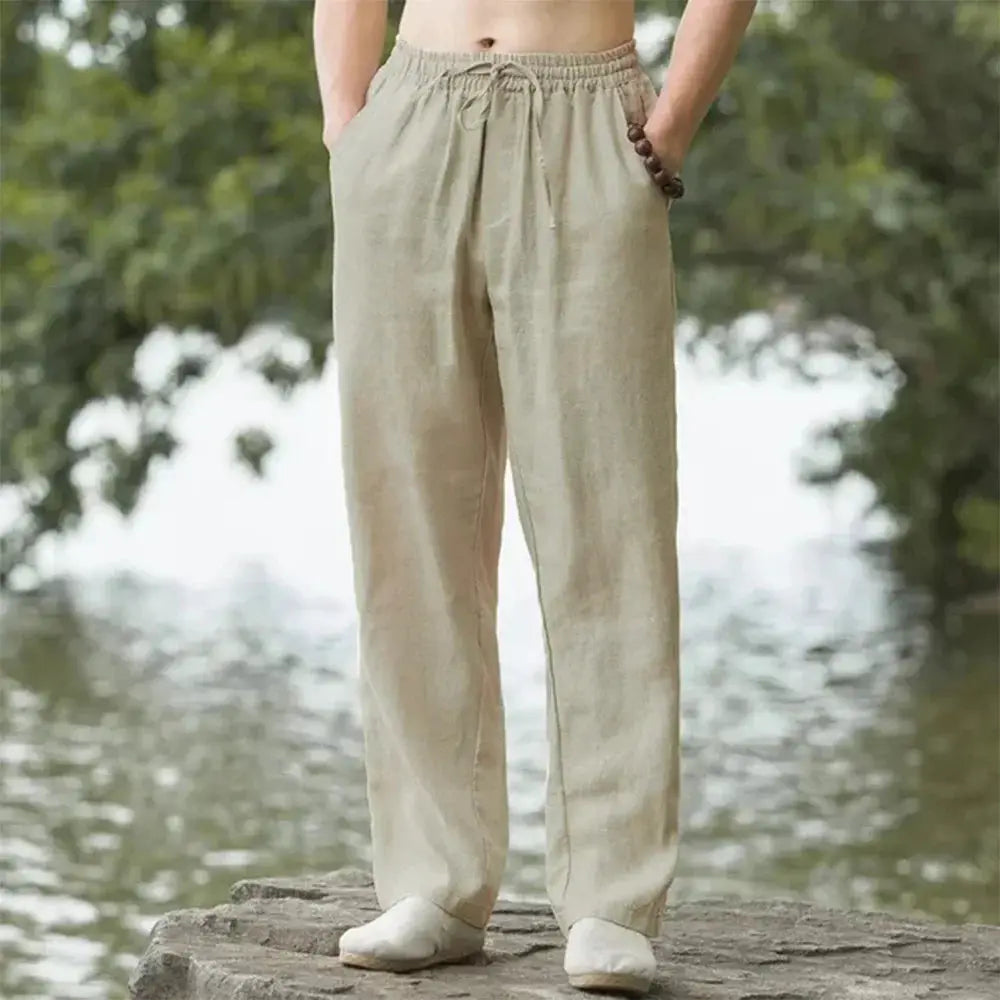 2025 Summer Mens Cotton And Linen Oversized Wide Leg Pants With Elastic Waist Color Casual Loose Fit Artistic Style