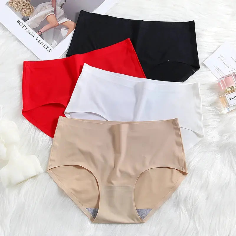 Simples Market BZEL 6PCS women's seamless satin panties set in black, red, white and nude beige