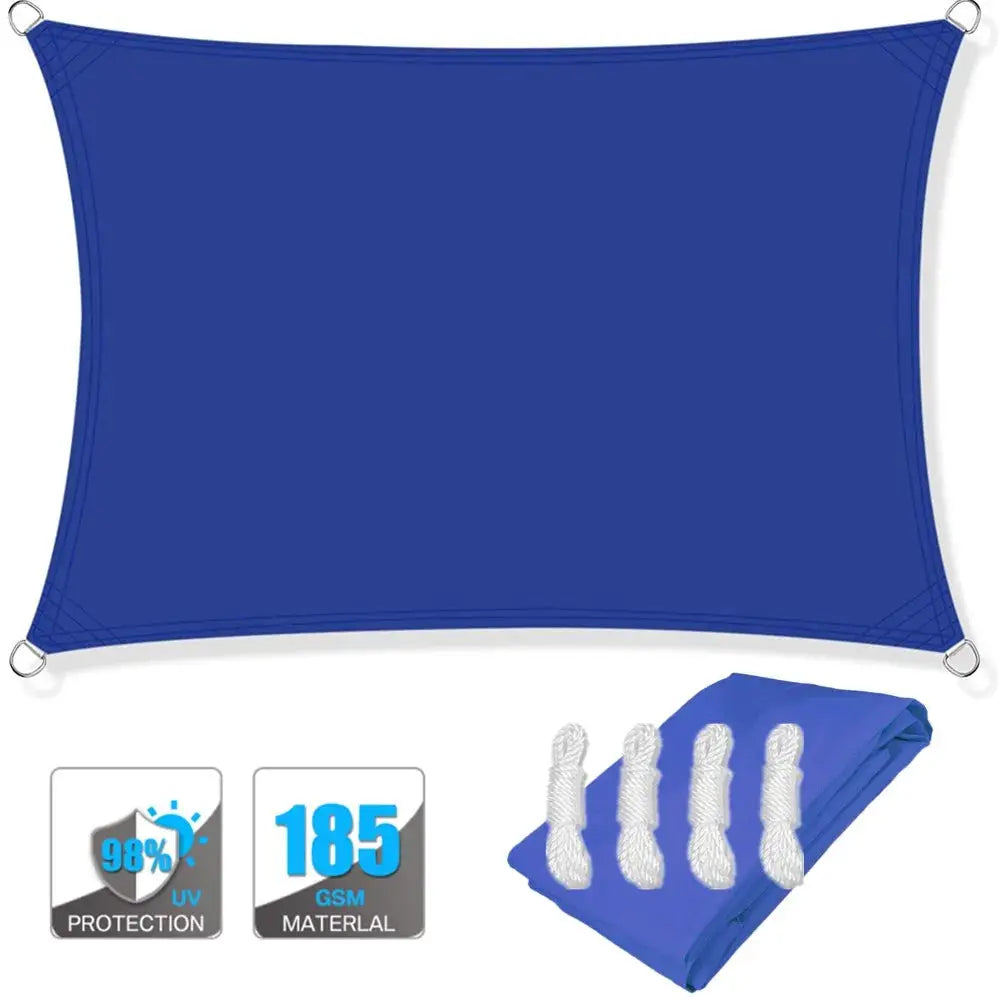 Simples Market blue rectangular waterproof sun shade sail canopy with four ropes and 98% UV protection.