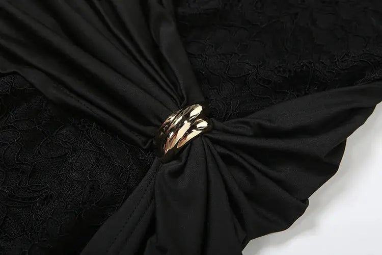 Nibber Streetwear patchwork jacquard jumpsuit, midnight black fabric with gold metal knot detail, Simples Market