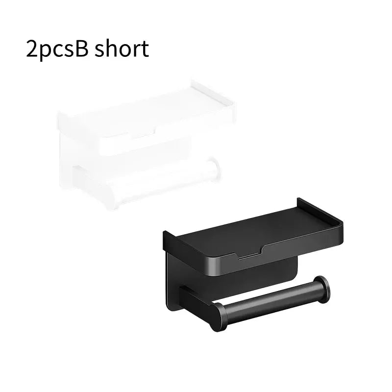 2-pack aluminum alloy wall-mounted toilet paper holder with shelf and phone stand, black