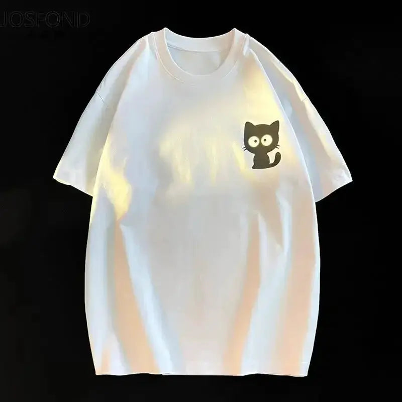 NovaWear Women Cartoon Print O Neck Short Sleeve Tee Breathable Loose Fit Summer Top Casual Everyday Wear