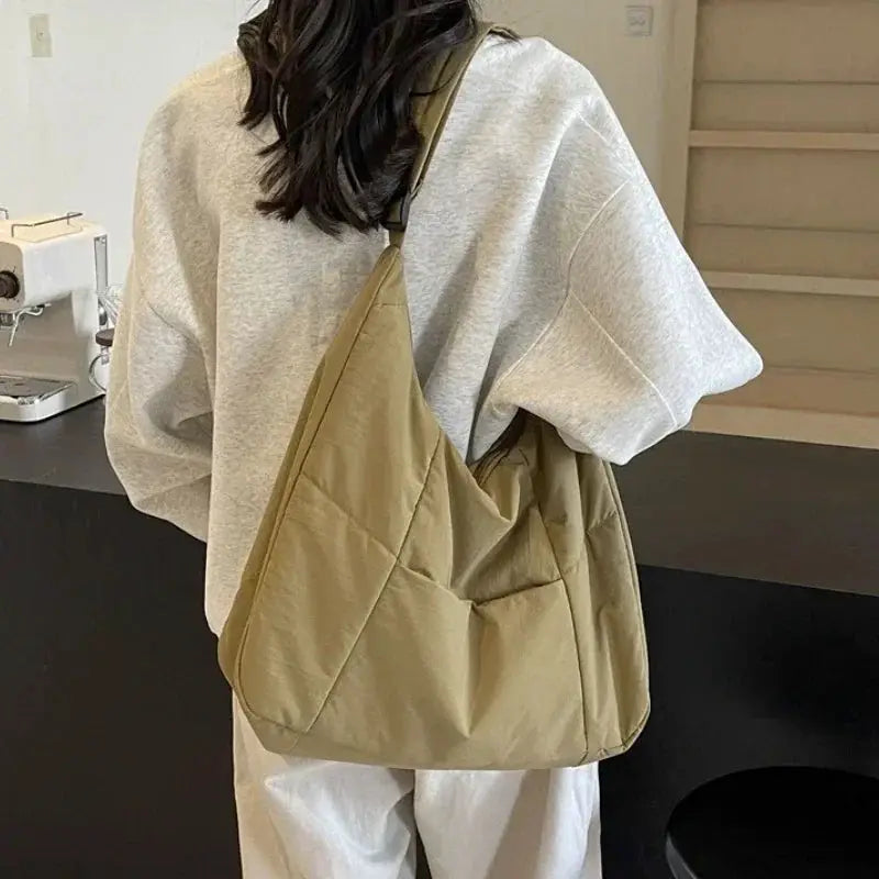Shoulder bag, soft beige cloth, crossbody style, large casual tote