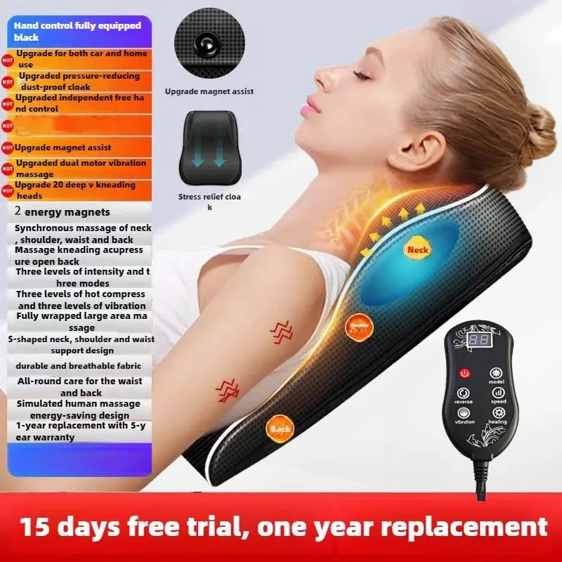 Simples Market electric neck massager pillow with heating, shiatsu vibration, black for car use