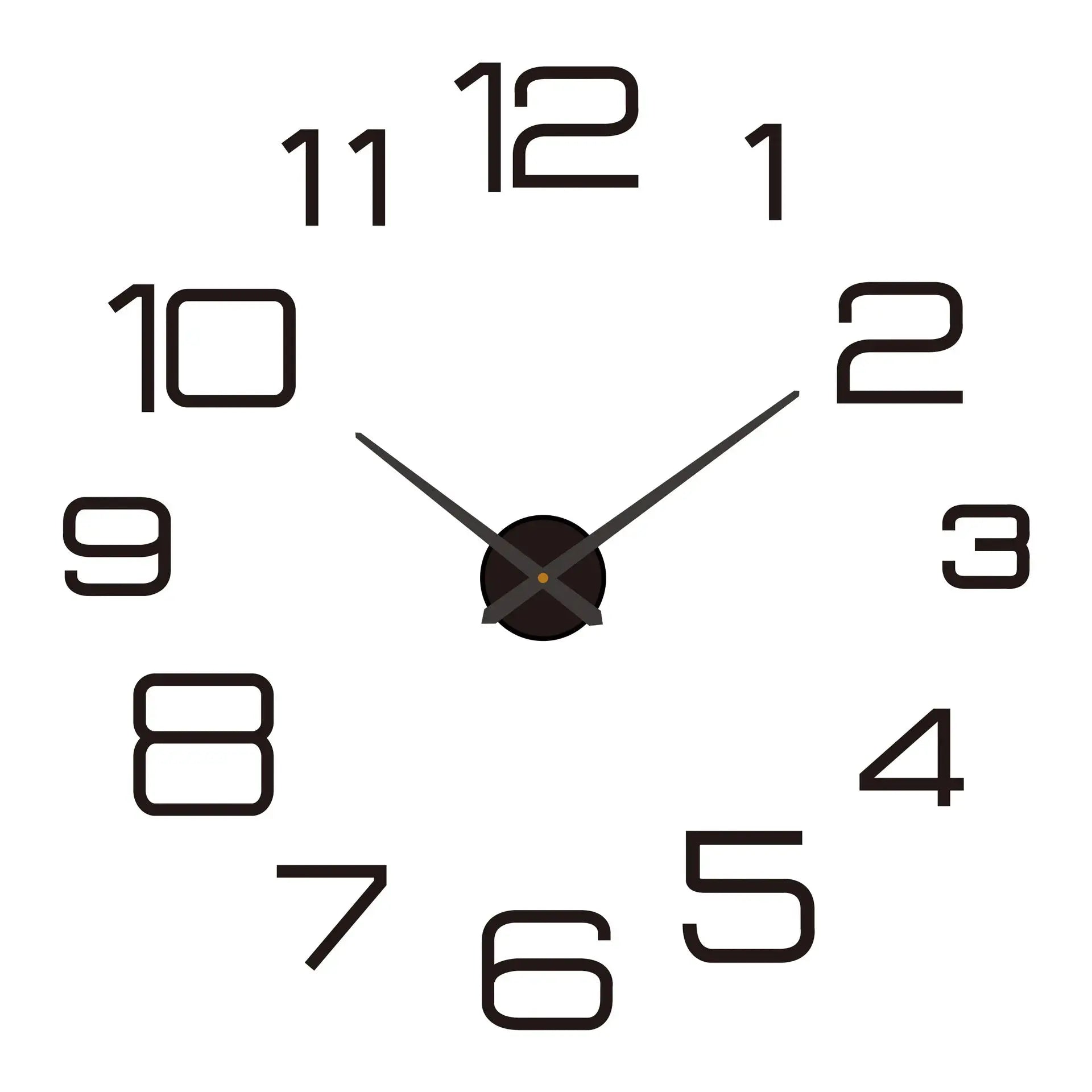 Large white wall clock with oversized black numerals and dark gray hands, brown center hub