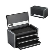3-drawer metal tool box in black, powder-coated with feet pads and ball-bearing slides