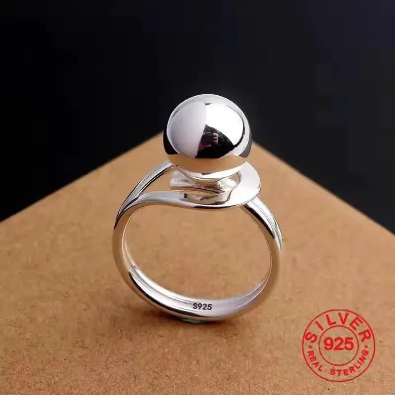 Ventfille 925 Sterling Silver Rings Fashion Hip Hop Vintage Couples Hollow Lines Punk Silver Party Adjustable Jewelry