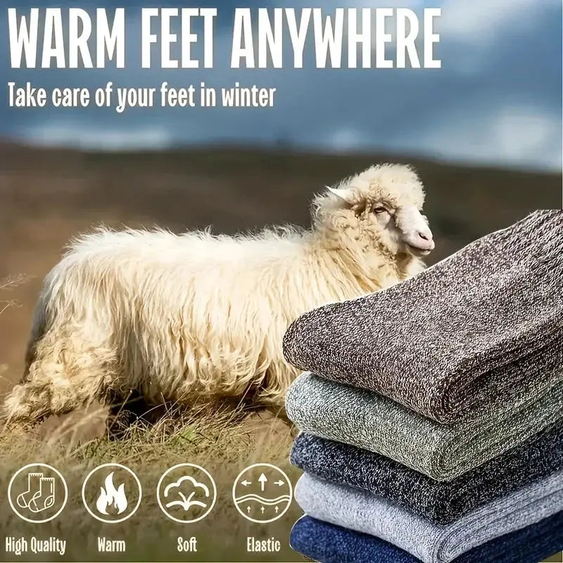 Men's Thick Mid Calf Warm Socks For Snow Boots Elastic Fit Thermal Insulated Knit Polyester Elastane Blend Solid Color